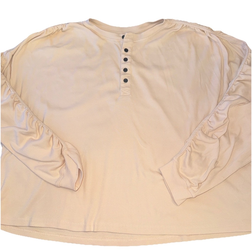 Free People Movement Henley Top Women's Sz Large Oversized Runched Sleeve Ivory